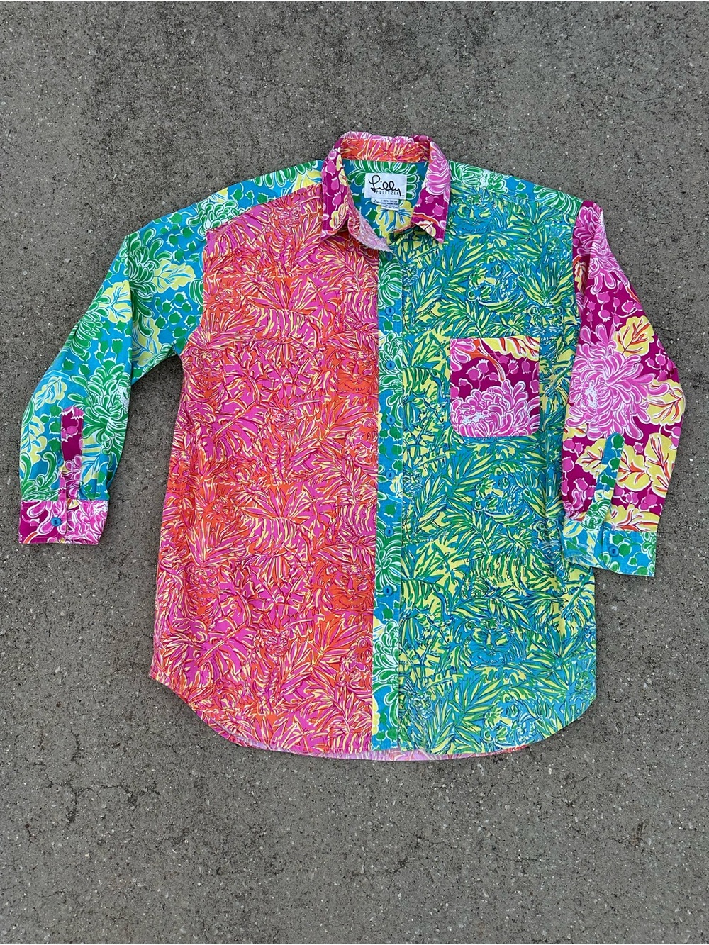 Lilly Pulitzer Vintage Shirt Womens Large Pink Green Floral Button Up